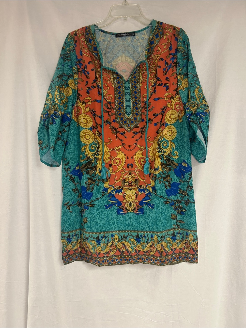 Bright Teal & Orange Printed Tunic Top